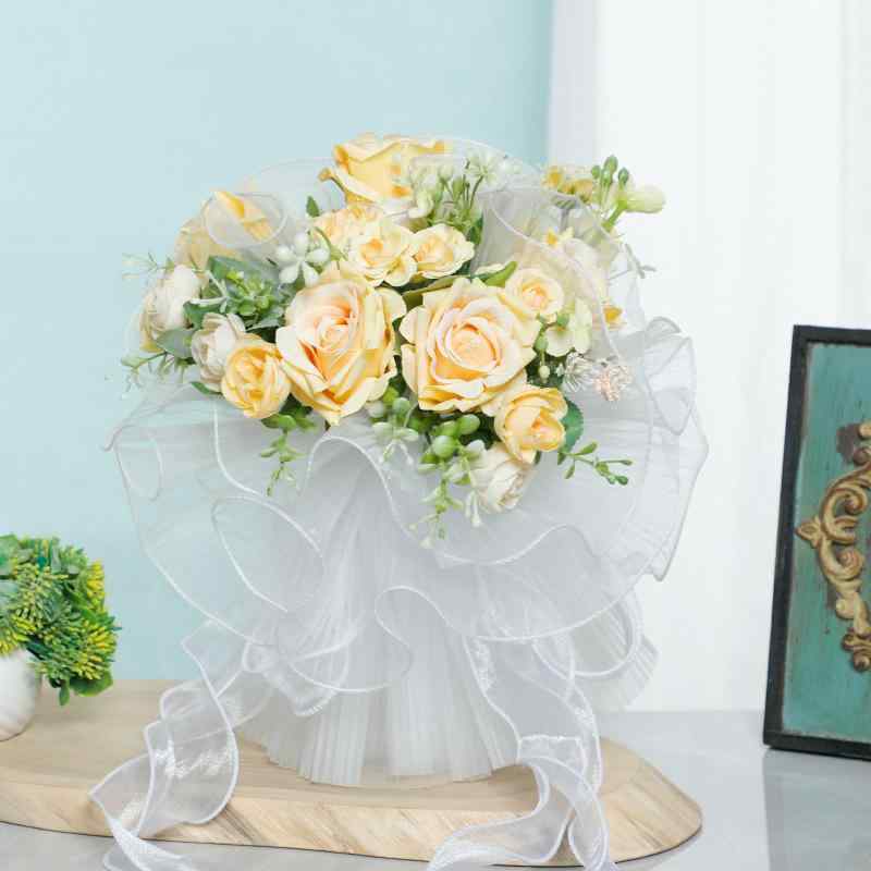 ブーケ シャンパンローズ ウェディング 結婚式 ブライダル 花嫁 新婦 入籍 記念日 造花 アートフラワー シルクフラワー 前撮り フォトウェディング 写真撮影 長持ち ギフト 結婚祝い