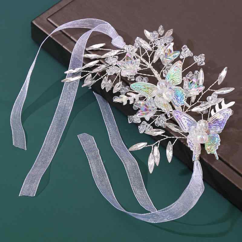 ヘアアクセサリー レディース ブライダル 花嫁 ウェディング 結婚式 お呼ばれ パーティー ヘッドドレス 髪飾り シンプル モダン中華風 手作り ハンドメイド クリスタル 蝶々 バタフライ ヘアバンド 上品 エレガント 披露宴 二次会 前撮り フォーマル