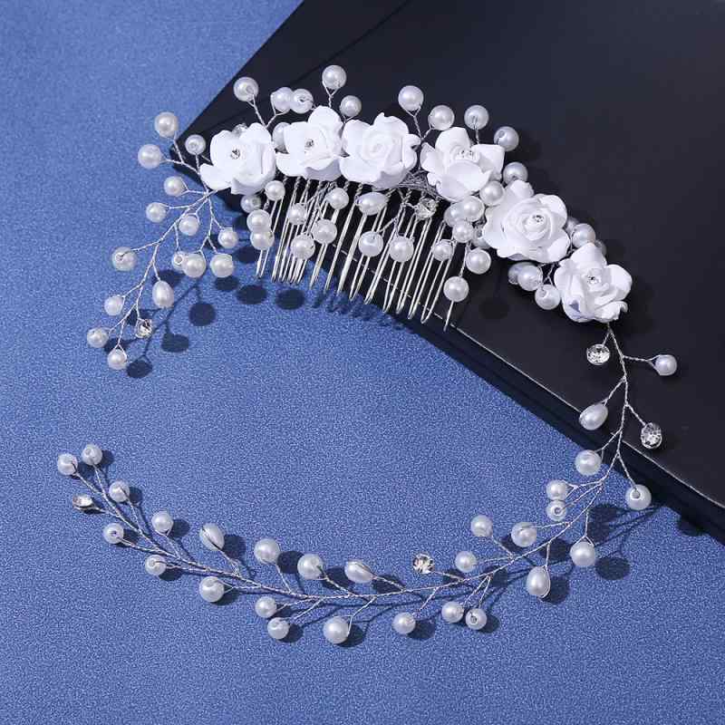 ヘアアクセサリー レディース 韓国風 ブライダル ウェディング 前撮り ハンドメイド パール ラインストーン クリスタル 花モチーフ シルバー ヘアコーム ヘッドドレス 髪飾り