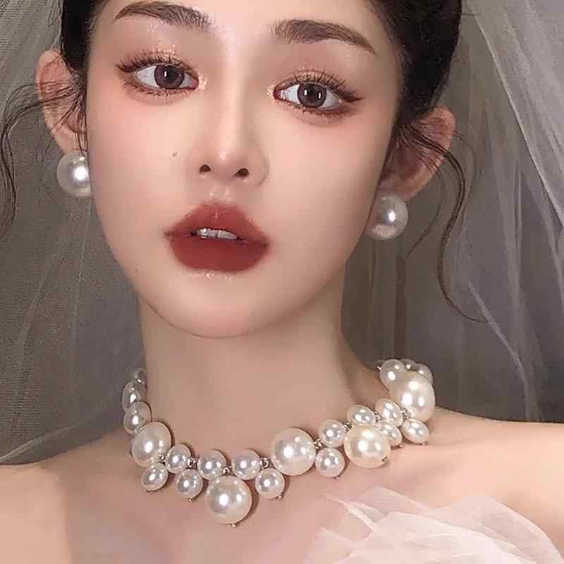 Orange - ネックレス レディース 花嫁 ウェディング ブライダル 結婚式 パーティー パール フェイクパール 模造パール レトロ クラシック 高級感 上品 エレガント 洗練 個性的 鎖骨 チョーカー 万能 アクセサリー