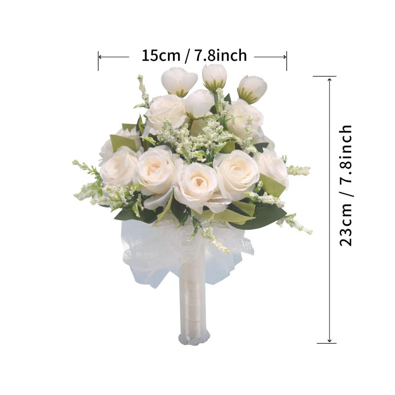 ブーケ 造花 フェイクフラワー 花束 花嫁 結婚式 ウェディング 入籍 ブライダル 写真撮影 ウェディングドレス 撮影小物 かわいい 上品 華やか 高級感 オフホワイト シャンパンピンク ローズパープル