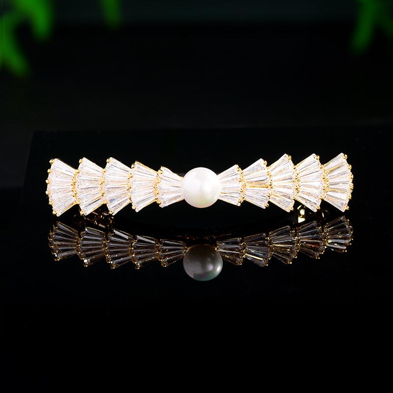 バレッタ レディース 春夏 レトロ リボン ジルコニア 白パール サイドクリップ 高級感 エレガント 銅製 ヘアアクセサリー オフィス カジュアル 普段使い