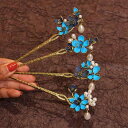 ヘアアクセサリー レディース 七宝焼風 レトロ エスニック 簪 かんざし パール フラワー タッセル 髪飾り クラシック 繊細 上品 優雅 まとめ髪 アップヘア 和装小物 チャイナドレス 浴衣 着物 パーティー 結婚式 成人式 夏