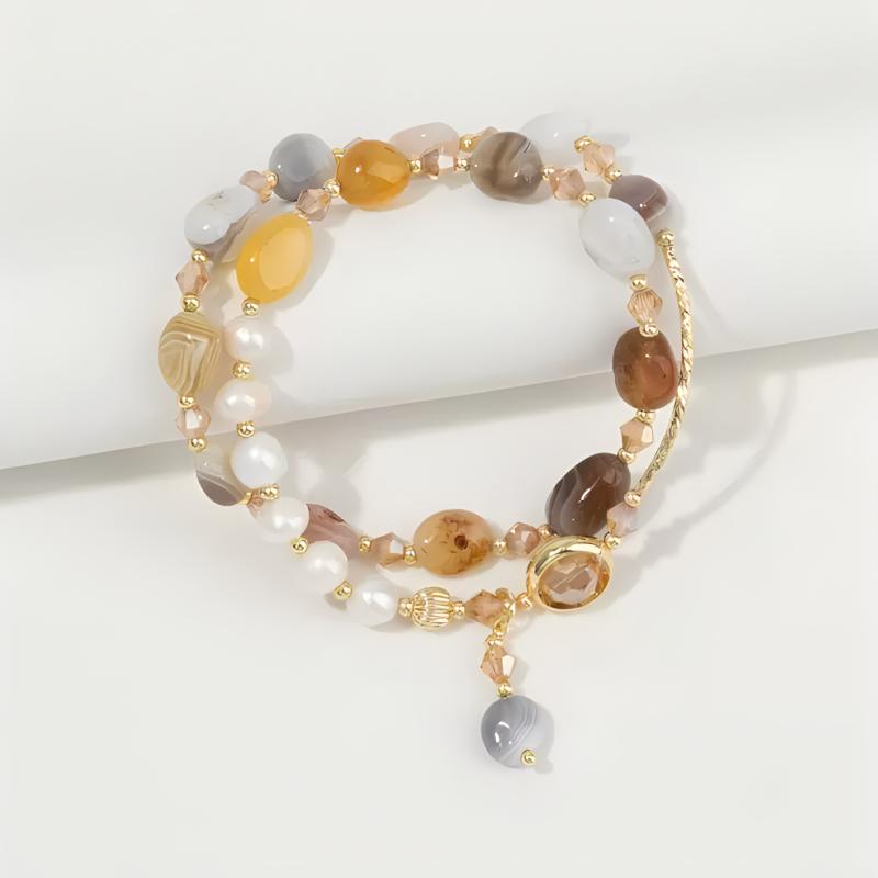 ブレスレット レディース 重ね付け 二重 フェイク天然石 パール 繊細デザイン 上品 高見え ライトジュエリー デイリー 普段使い オフィス カジュアル 友達 お揃い アクセサリー