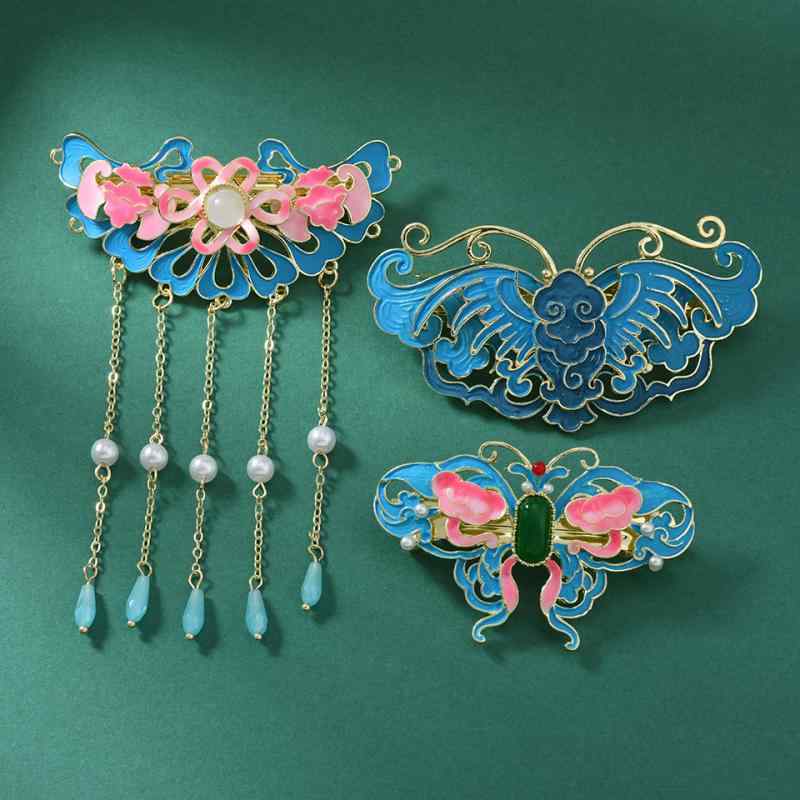 ヘアアクセサリー レディース 蝶 バタフライ フリンジ タッセル レトロ アンティーク 中国風 焼き付け..