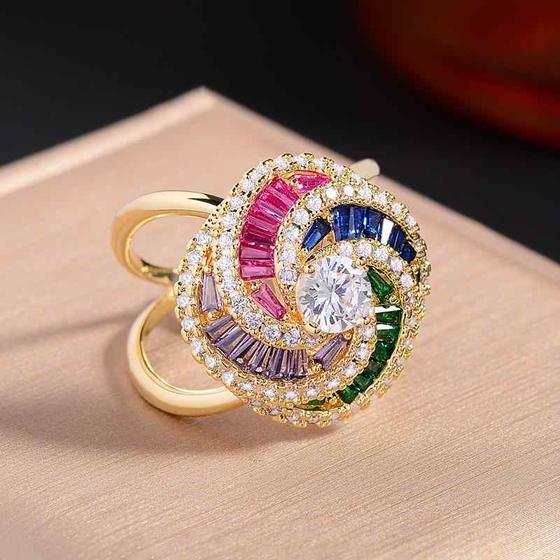 スカーフリング 男女兼用 幾何学 スパイラル ラウンドデザイン ジルコニア マイクロセッティング 銅製 ..