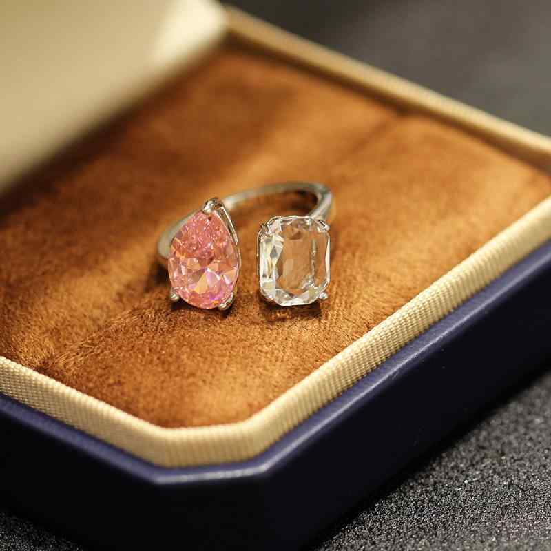 指輪 レディース 女性用 シルバー 金メッキ ピンク ホワイト クリスタル ストーン入り オープンリング ..