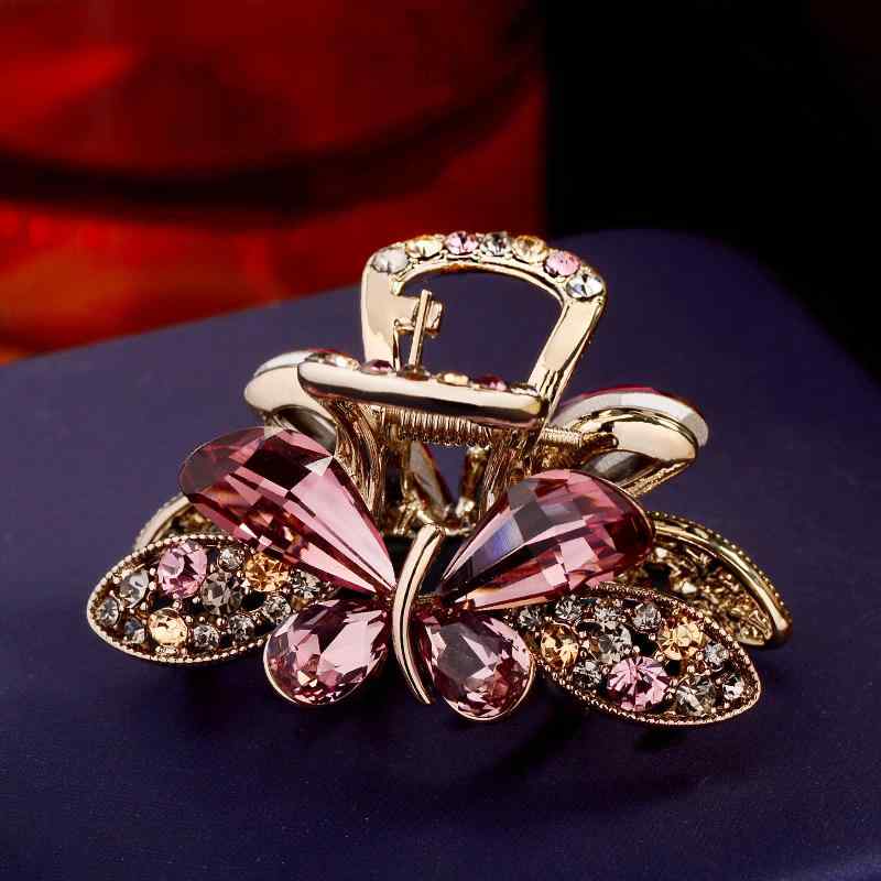 ヘアクリップ レディース 韓国風 蝶 ラインストーン バンスクリップ 精巧 合金製 電気メッキ加工 上品 ..