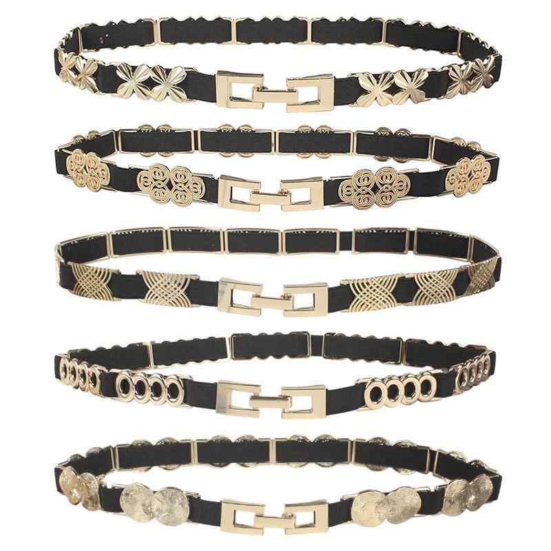 For Men - ベルト レディース 女性用 細身 メタル 金属製 ゴムベルト ウエストマーク 伸縮性 ストレッチ ファッション小物 ワンピース スカート ドレス アクセサリー 装飾 飾り 高級感 合わせやすい