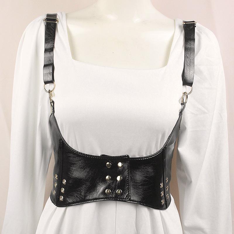 ベルト レディース ハーネス コルセット 太ベルト ウエストマーク スタイルアップ 欧米スタイル パンク ロリータ ゴスロリ フェイクレザー 合皮 伸縮性 ブラック 黒 ストラップ ファッション小物