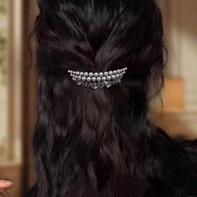 ヘアクリップ レディース パール 月桂樹 女神モチーフ ハーフムーン ミニバレッタ 前髪 サイドクリップ 高級感 髪飾り クラシック レトロ エレガント 亜鉛合金製 電気メッキ加工 お洒落 普段使い