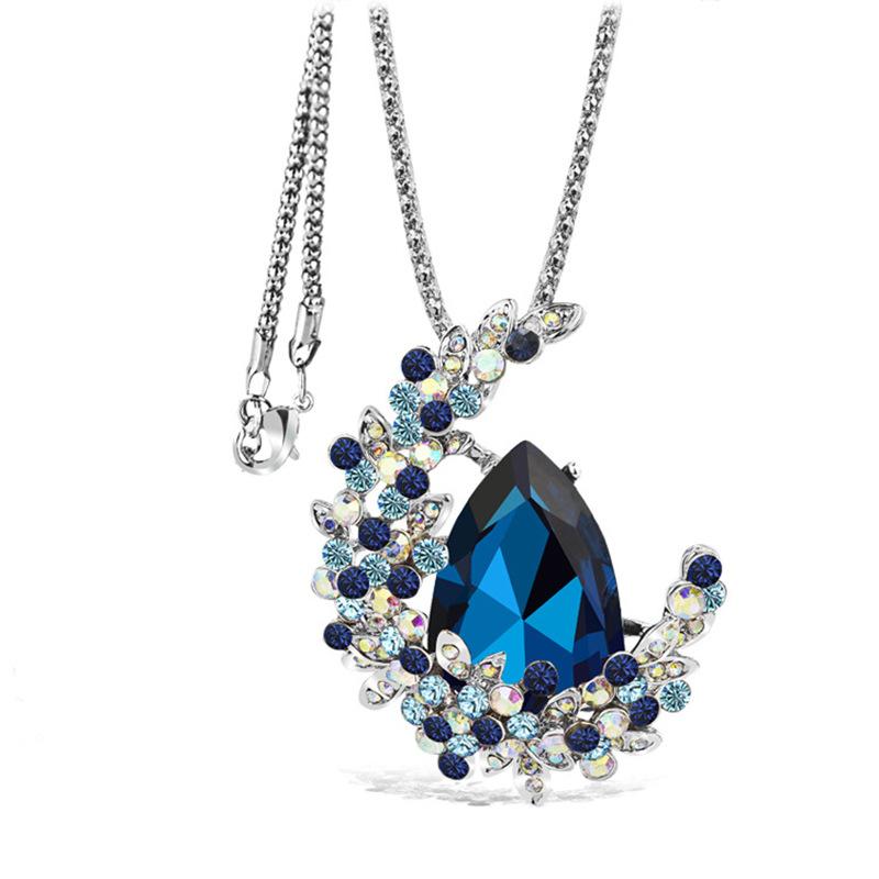 ・素材: 合金・加工: 水晶象嵌・チェーンデザイン: ポップコーンチェーン・ペンダント素材: 合金・チェーン周長: 51cm～80cm・カラー展開: 孔雀ブルー、パープルレッド・デザイン要素: 月・スタイル: 日韓風・スタイル分類: フレッ...