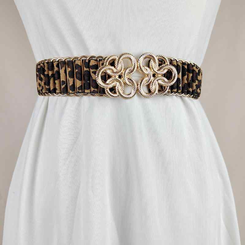 ベルト レディース 伸縮性 ストレッチ 細身 ヒョウ柄 中国結びバックル ウエストマーク ワンピース ドレス アニマル柄 多用途 メタル製 ファッション小物 カジュアル