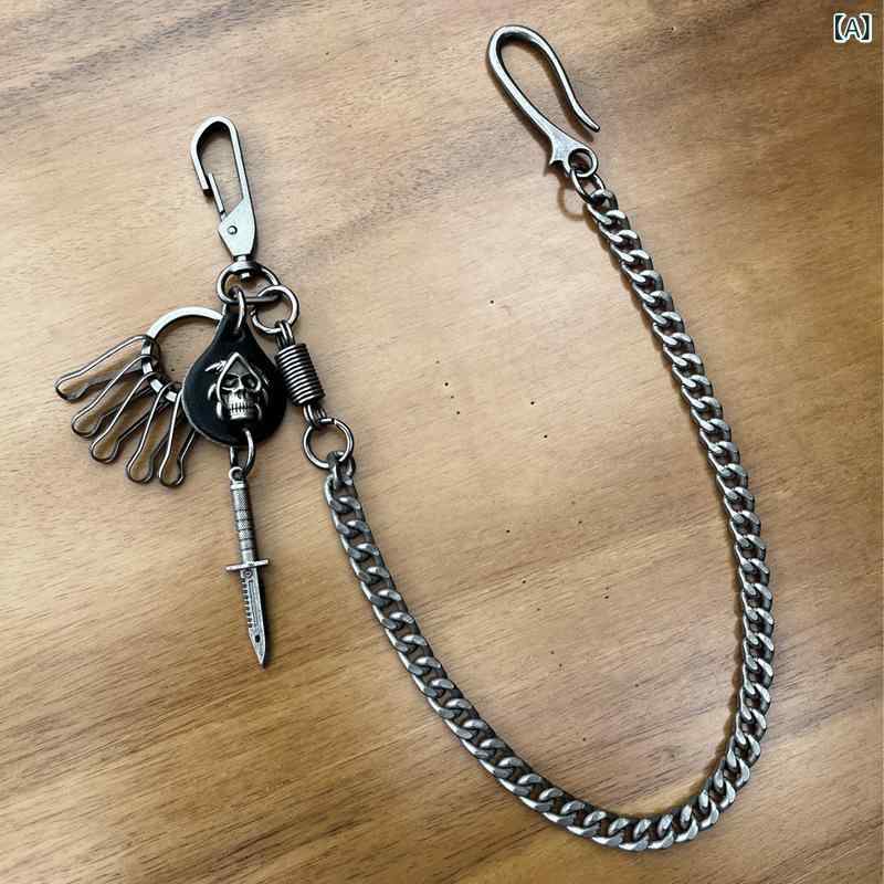 アクセサリー メンズ 本革 レザー パンク ヒップホップ ストリート レトロ ダガー 短剣 ペンダント チャーム ウエスト パンツ チェーン ファッション 小物の商品画像 2