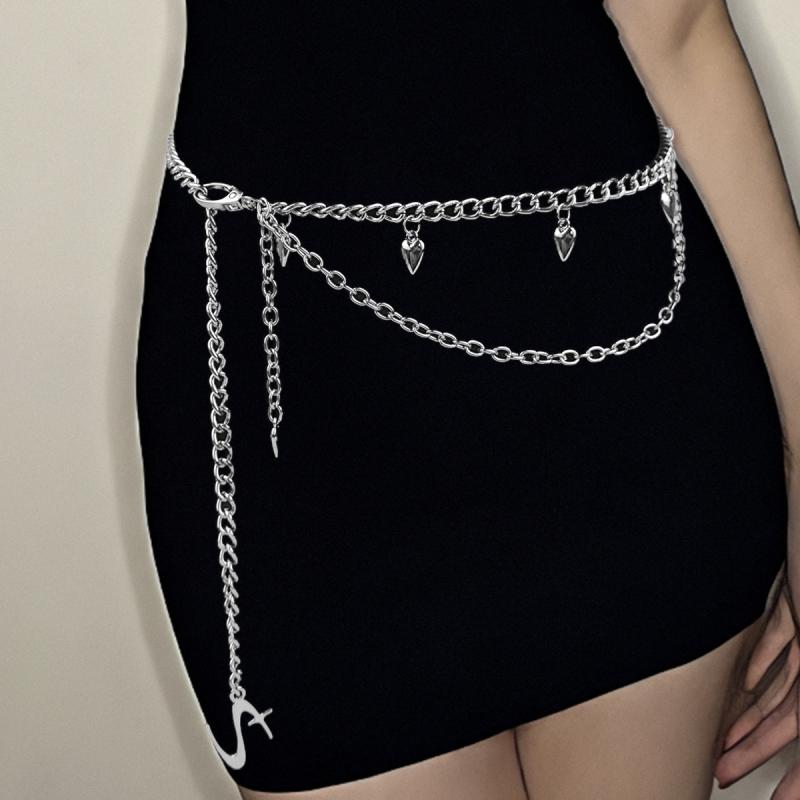 腰チェーン レディース 女性用 欧米風 多層 タッセル 金属製 エレガント 上品 きれいめ カジュアル ウエストベルト ワンピース 普段使い 華やか 銀色