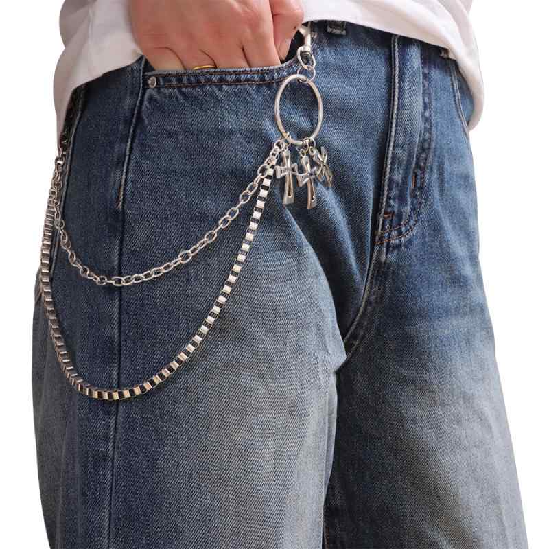ウォレットチェーン 男女兼用 ダブル ヒップホップ パンク メタル クロス 十字架 ストリート系 カジュ..