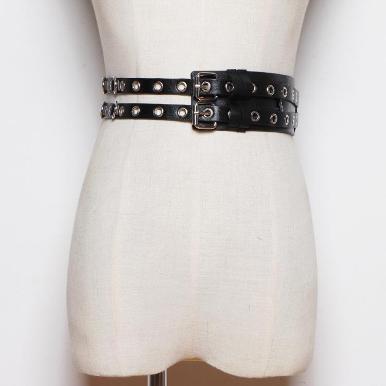 ベルト レディース 透かし彫り カットアウト 欧米風 パンク スタッズ 幅広 コルセットベルト フェイクレザー ウエストマーク シンプル 万能 ニット コート ファッション小物