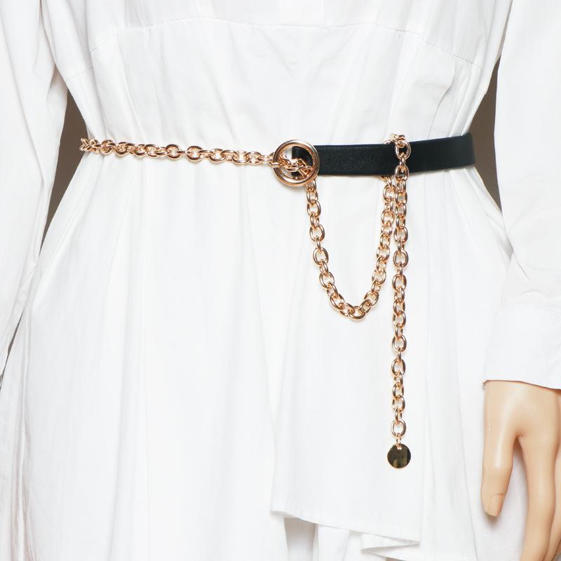 ベルト レディース 女性用 細ベルト スリムベルト ウエストチェーン ブラック メタル 合皮 フェイクレザー トレンド ウエストマーク くびれ効果 ワンピース ドレス シャツ ブラウス スーツ ジャケット コーデ 春夏秋