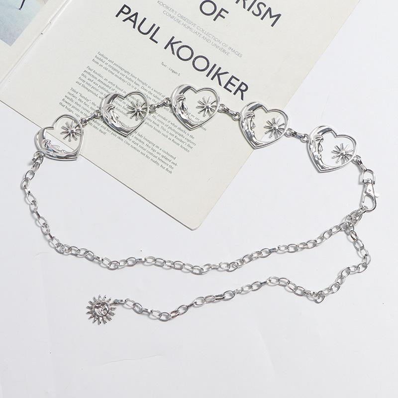 ウエストチェーン レディース サイバーパンク 欧米風 ボヘミアン メタル 個性的 太陽 月 モチーフ 透かし彫り ゴールド シルバー 幅広いコーデ