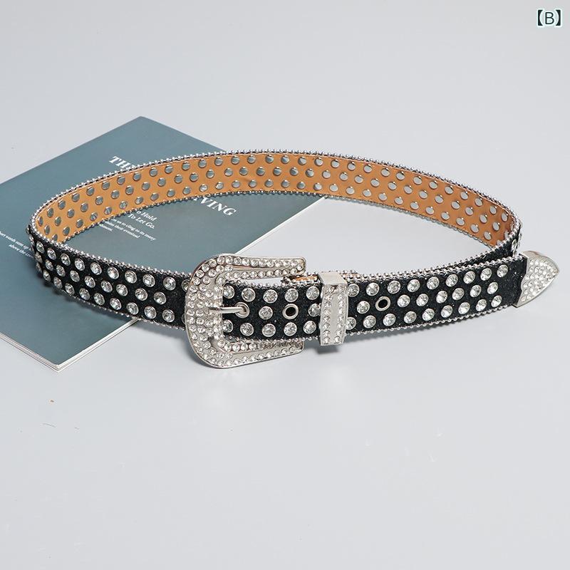 ベルト レディース 女性用 本革 牛革 レザー ラインストーン ビジュー スタッズ 装飾 ピンバックル 合金バックル ワイド 太ベルト デニム ジーンズ カジュアル ファッション 通勤 普段使い オールシーズン 万能 白 ホワイト