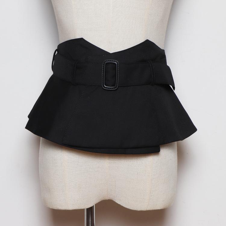 ベルト レディース 幅広 ウエストマーク コルセット風 リボンベルト フリル 黒 ブラック スタイルアップ効果 重ね着 布製 綿 コットン 万能 着回し カジュアル 春夏秋