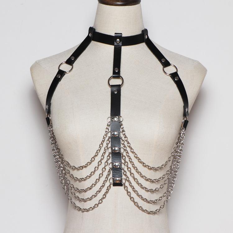 チョーカー ボディハーネス レディース 女性用 パンク ロック ゴシック レザー調 フェイクレザー 黒 ブ..