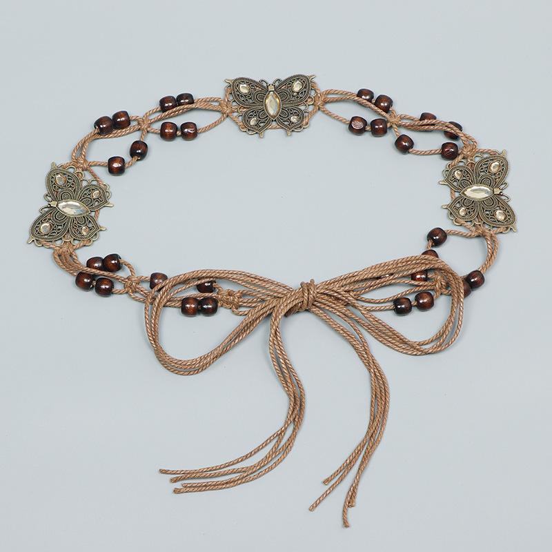 ベルト レディース 女性用 エスニック 民族調 手編み 綿麻 コットンリネン 太め ウエストマーク レトロ ヴィンテージ ボヘミアン ワンピース ドレス 飾り 個性的 万能 春夏