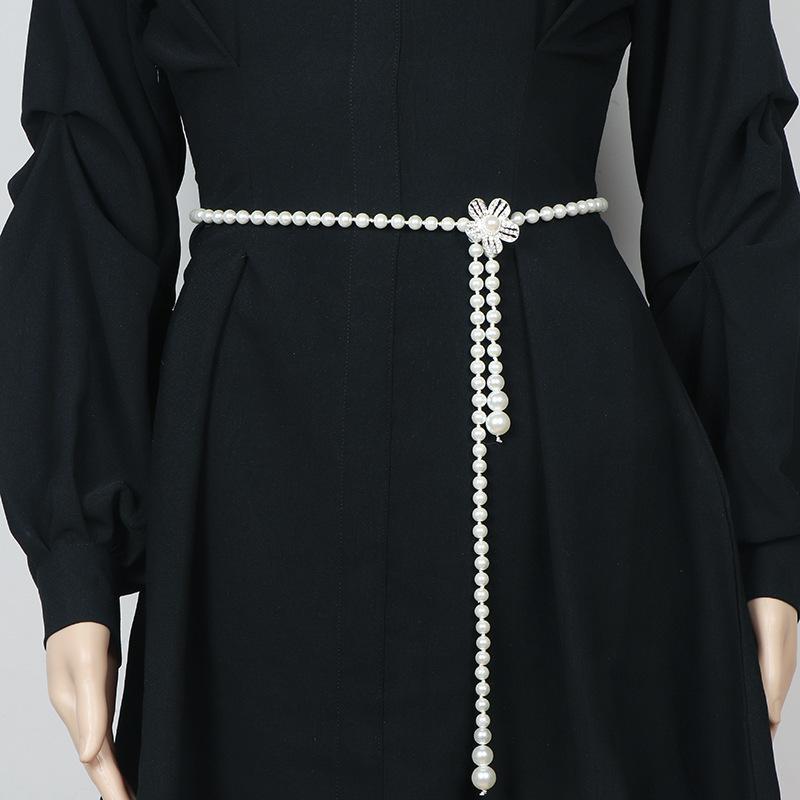 パールベルト レディース 上品 エレガント かわいい スウィート 細身 ウエストマーク 着痩せ効果 ワンピース ドレス シャツ ブラウス スーツ ジャケット アウター 漢服 ウエストチェーン アクセサリー 小物 春夏