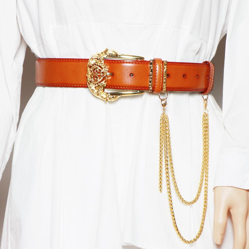 ベルト レディース 春夏 宮廷風 透かし彫り 彫金 本革 牛革 チェーン ウエストベルト メタル ピンバックル 幅広 太め スーツ オフィス 通勤 きれいめ カジュアル フォーマル 着回し 多色展開