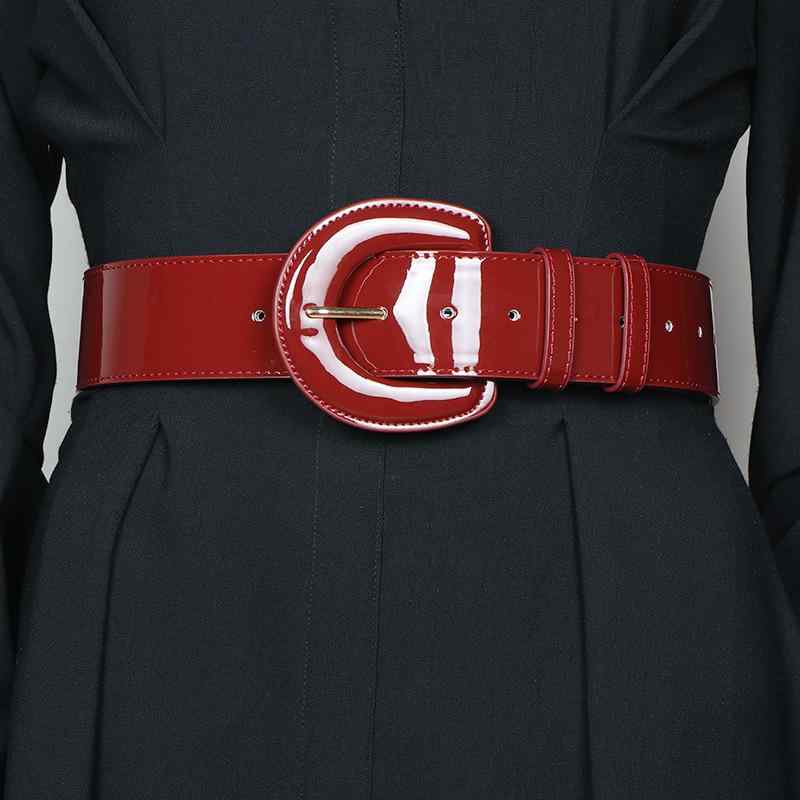 ベルト レディース サッシュベルト 牛革 エナメル ピンバックル ワイド おしゃれ ファッションアクセント 着回し 通勤 コート ワンピース アウター 秋冬 黒 赤
