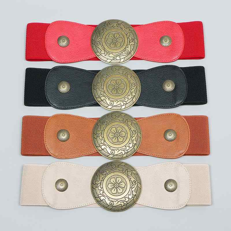 ベルト レディース ウエストベルト サッシュベルト フェイクレザー 太め 伸縮性ゴム フック式 スカート..