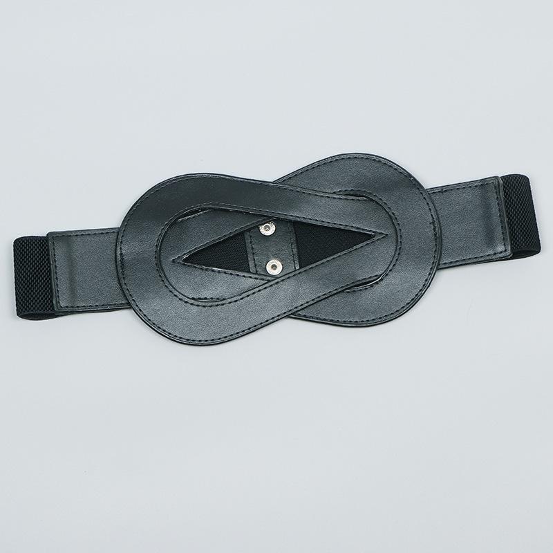 ベルト レディース 女性用 欧米風 シンプル 万能 着回し ワイド 幅広 フェイクレザー 合成皮革 黒 ブラック コート ダウンジャケット スカート ドレス 装飾 中国結び 民族風 カジュアル