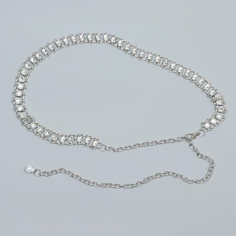 ウエストチェーン ラインストーン 金属ベルト 細身 シルバー スカート ワンピース ドレス パーティー ..