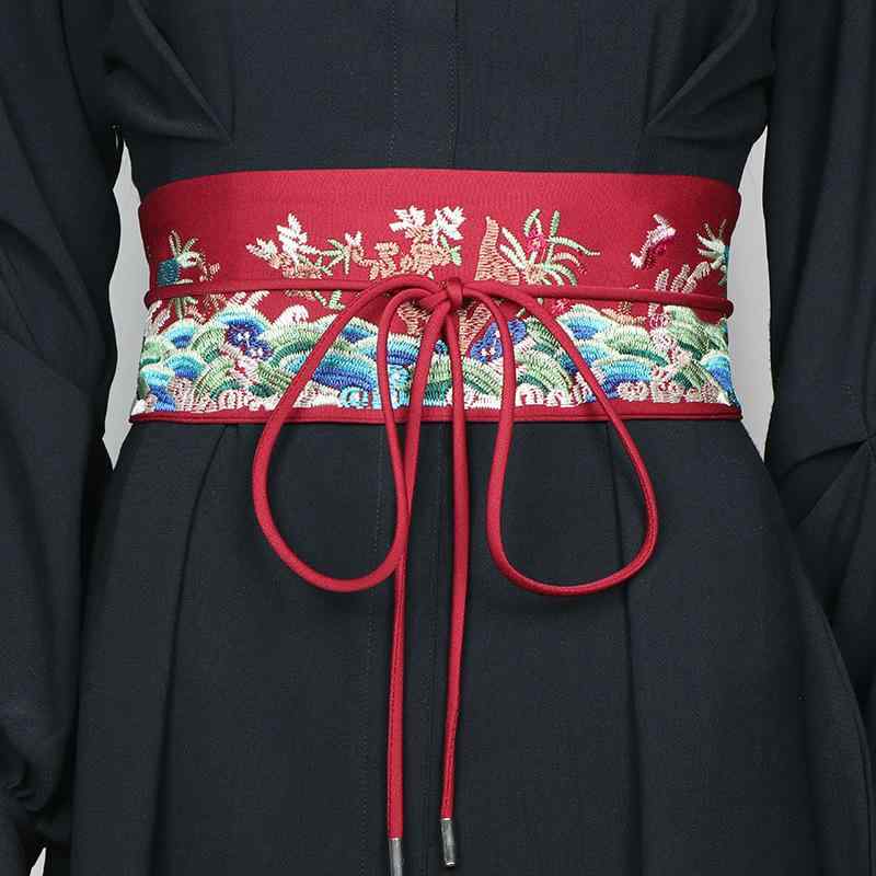 サッシュベルト 漢服風 民族調 レトロ 金糸刺繍 フリンジ リバーシブル 太め ウエストマーク 織物 重厚..