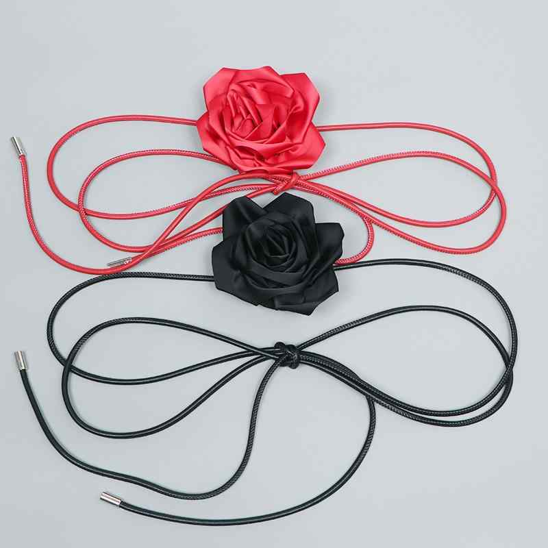 ネックレス レディース ビッグフラワー ローズ チョーカー ウエストチェーン 2WAY 合皮 フェイクレザー..