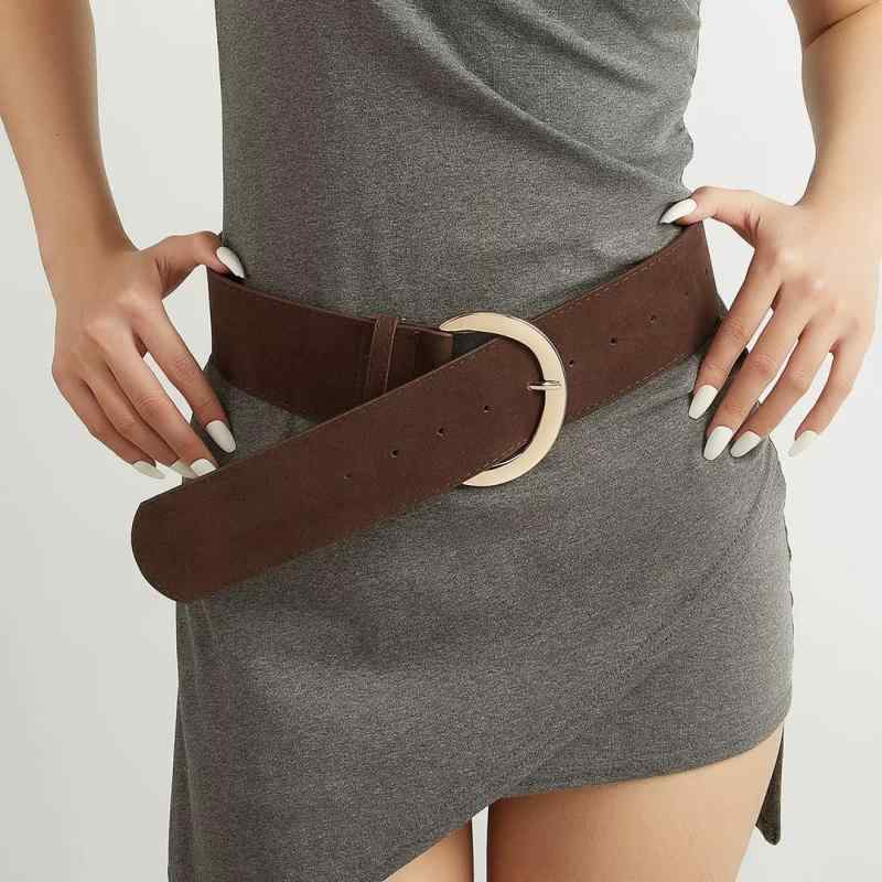 ベルト レディース 女性用 スエード調 ウエストベルト 幅広 太め レトロ ヴィンテージ ミラード風 PUレ..