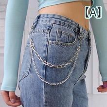 アクセサリー 男女兼用 パンク レトロ メタル ダブルリング ロング ウエスト ボディチェーン カジュア..