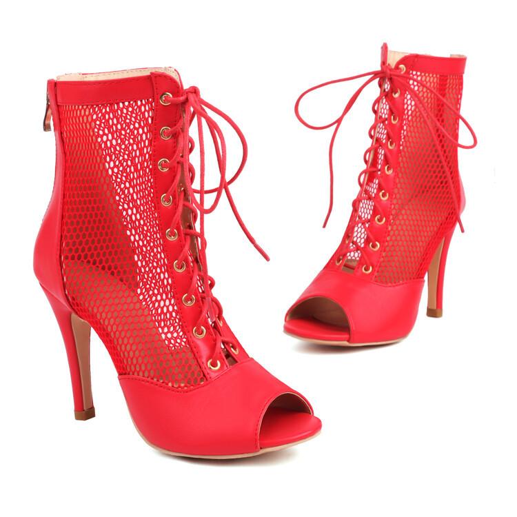 パンプス レディース 春夏 オープントゥ ピンヒール アンクルストラップ バックジッパー 合成皮革 セク..