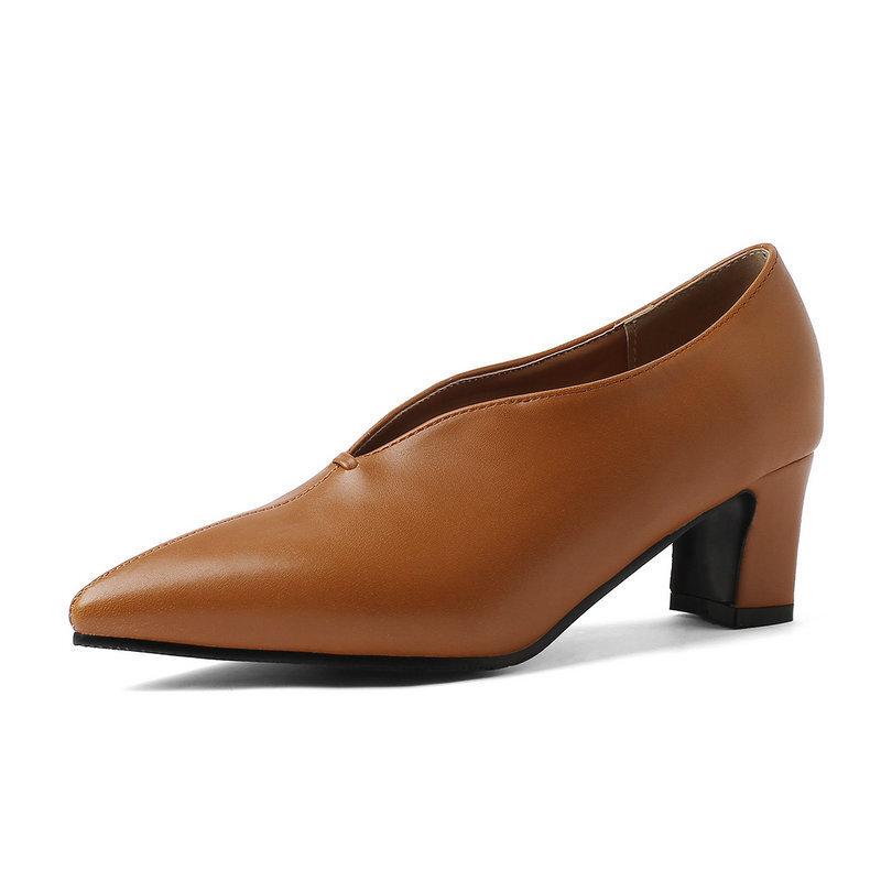 パンプス レディース 女性用 ポインテッドトゥ Vカット 浅口 ハイヒール エレガント クラシカル ブリティッシュスタイル 無地 合成皮革 春夏 通勤 オフィス...