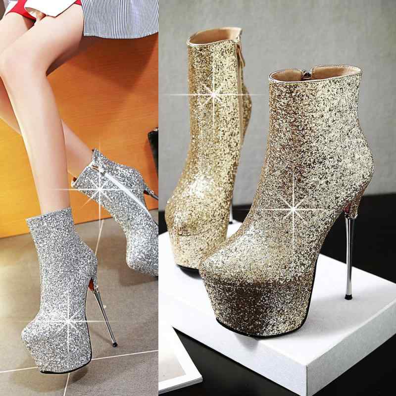 ショートブーツ レディース 秋冬 欧米風 セクシー 7cm 防水台 プラットフォーム 超ハイヒール ピンヒー..