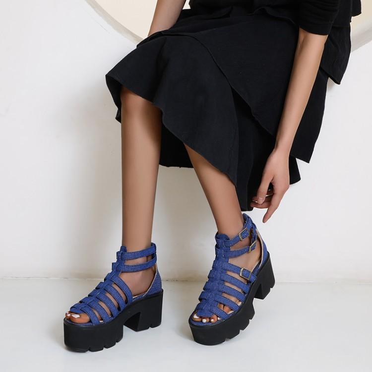 ローマサンダル レディース 女性用 厚底 太ヒール チャンキーヒール オープントゥ つま先開き アンクル..