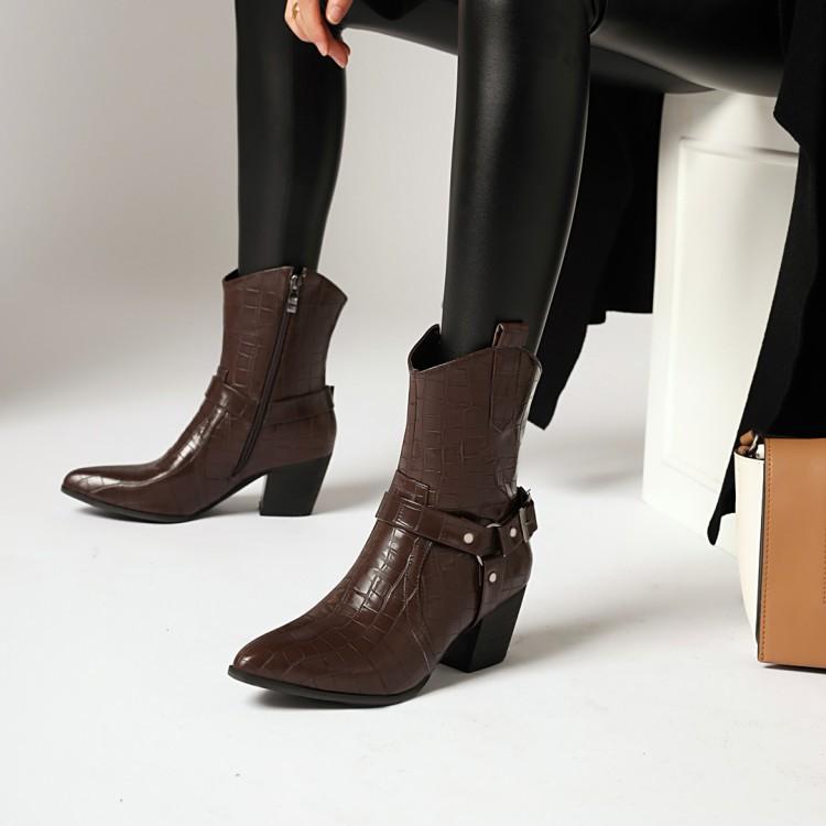 Women'S Shoes - アンクルブーツ レディース ポインテッドトゥ チャンキーヒール 太ヒール フェイクレザー ショート丈 大きいサイズ 欧米風 カジュアル 秋冬 ブラック ベージュ ブラウン 通勤 オフィス