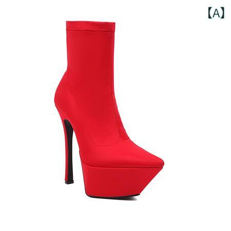 アンクルブーツ ブーティー レディース ポインテッドトゥ ハイヒール プラットフォーム サテン生地 パーティー 結婚式 二次会 秋冬春 レッド ブラック パープル ブルー ローズピンク