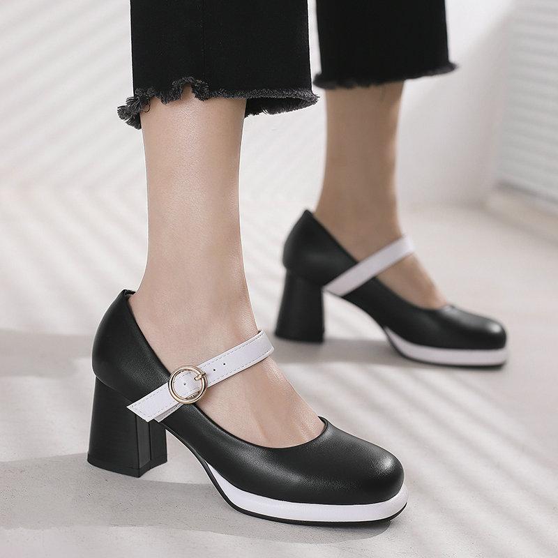 パンプス レディース 春秋 メリージェーン フレンチテイスト 厚底 チャンキーヒール ハイヒール スクエアトゥ ストラップ 履き口浅め カジュアル レトロ クラ...
