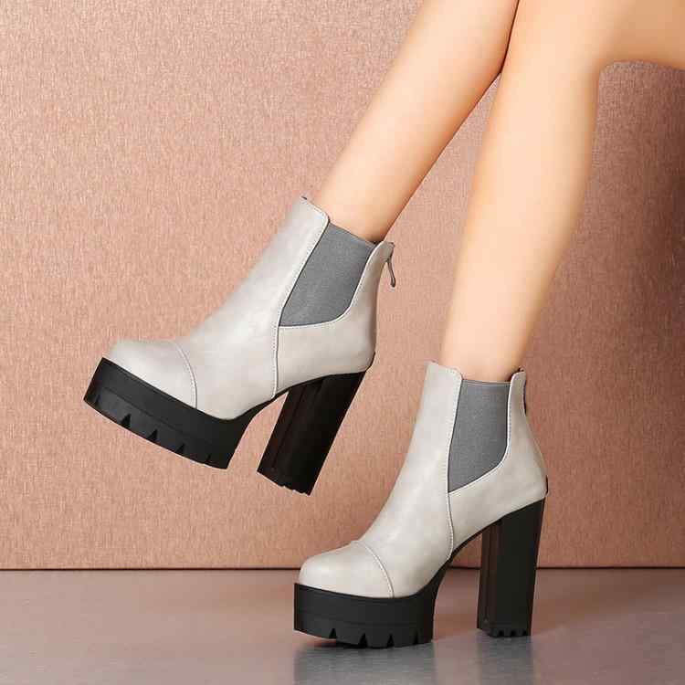 ブーツ レディース 大きいサイズ プラットフォーム ラウンドトゥ ライダーブーツ ジョッキーブーツ チャンキーヒール 8cmハイヒール バックジッパー ミドルブーツ 脚長スタイルアップ 保温 防寒 PUレザー カジュアル ブラック グレー ベージュ