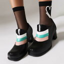 パンプス レディース 女性用 ハイヒール 太ヒール チャンキーヒール スクエアトゥ バイカラー 配色 切り替え PUレザー 合皮 ブラック 黒 大きいサイズ 小...