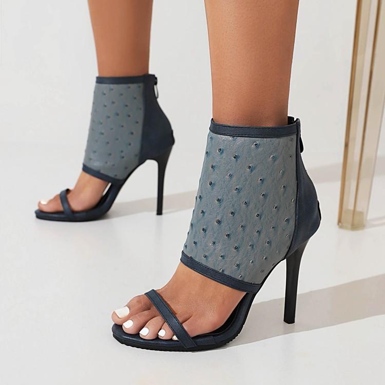 グラディエーターサンダル レディース オープントゥ 切り替え ハイカット バックファスナー 春夏 ラウンドトゥ PUレザー 大きいサイズ ..