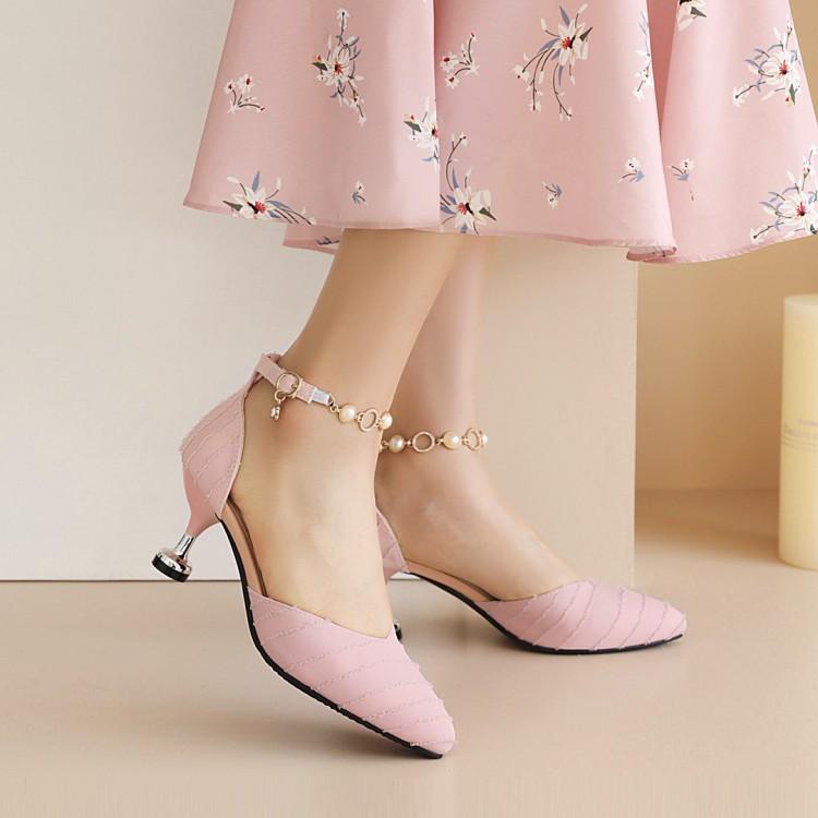 パンプス レディース ポインテッドトゥ ドルセー メタルチェーン 細ヒール 6cmヒール サテン生地 エレ..