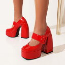 パンプス レディース スクエアトゥ 浅口 プラットフォーム 厚底 太ヒール チャンキーヒール 超ハイヒール 安定感 脚長効果 欧米風 合成皮革 オフィス 通勤 ...