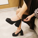 パンプス レディース 女性用 メリージェーン チャンキーヒール 厚底 プラットフォーム スクエアトゥ フェイクレザー 合成皮革 無地 春夏秋 通勤 オフィス 普...